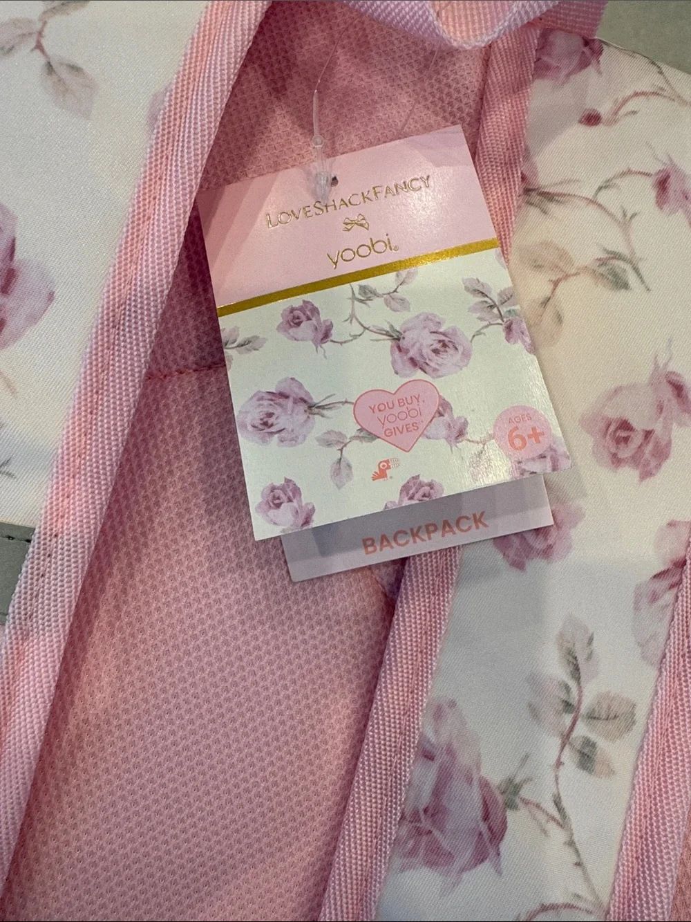 Pink Floral Kids Backpack with Bow Charm